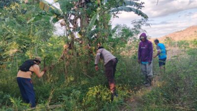 Sinergi TNI-Polri dan Warga Dukung TMMD ke-129, Bhabinkamtibmas Banggo Gotong Royong Bersihkan Jalur Jalan Tani