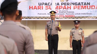 POLRES DOMPU GELAR UPACARA PERINGATAN HARI SUMPAH PEMUDA KE-98, KAPOLRES AJAK PERSONEL TELADANI SEMANGAT PERSATUAN